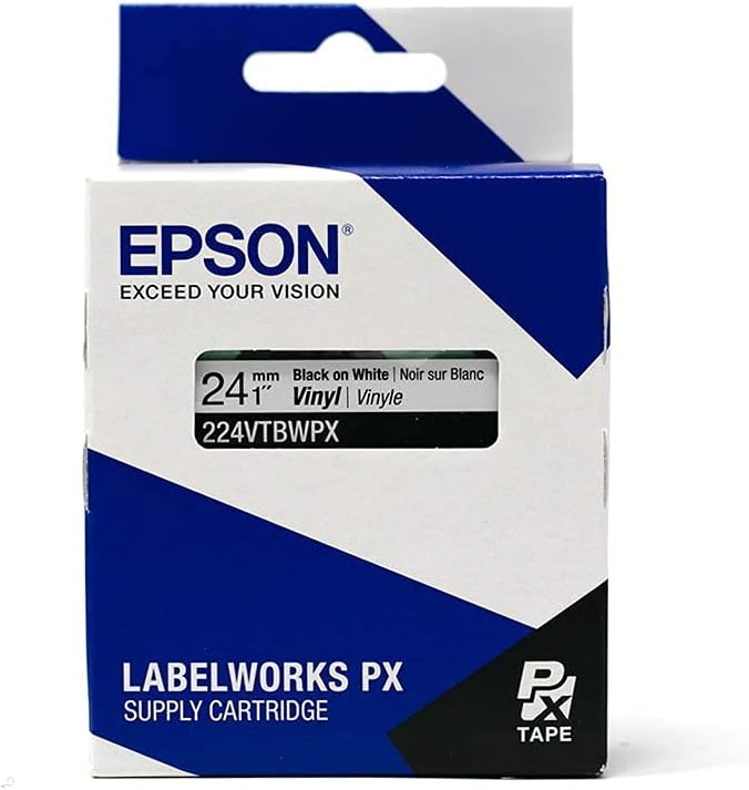 LABELWORKS 224VTBWPX Tape Cartridge - Black on White Flexible and Durable Vinyl Industrial Label Maker Tape - 1" (24MM) Wide, 22.9 ft