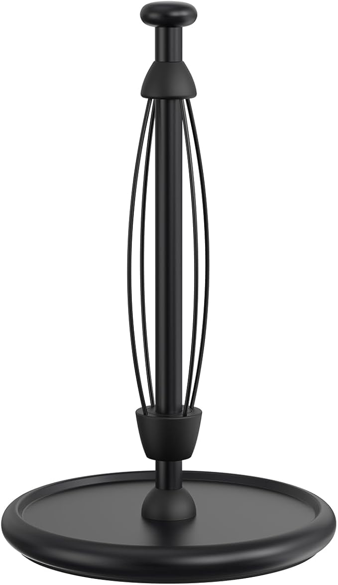 VEHHE Paper Towel Holder Countertop with Weighted Base, One-Handed Tear Paper Towel Holder with Damping Function and EVA Non-Slip Pad for Bathroom and Kitchen (Black)