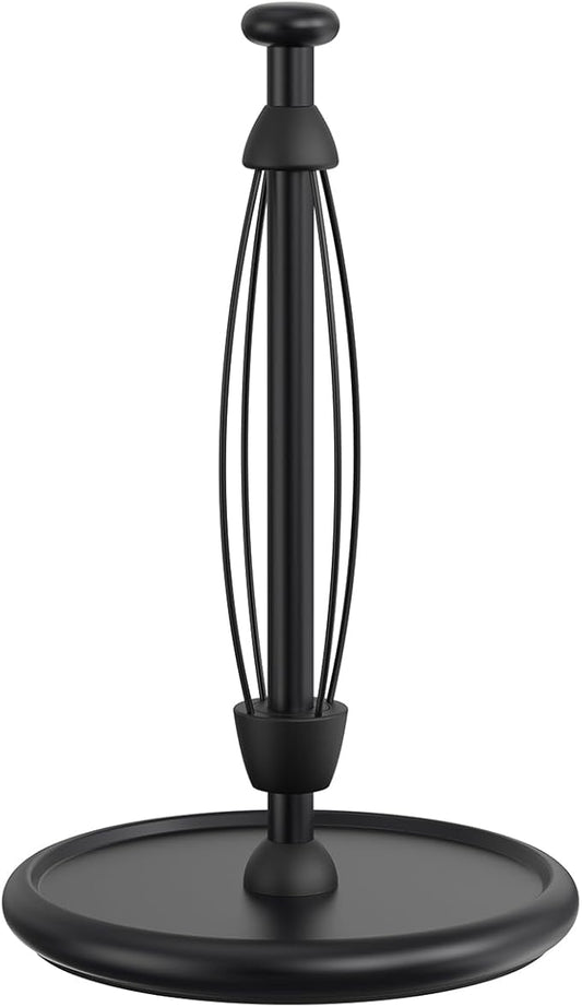 VEHHE Paper Towel Holder Countertop with Weighted Base, One-Handed Tear Paper Towel Holder with Damping Function and EVA Non-Slip Pad for Bathroom and Kitchen (Black)