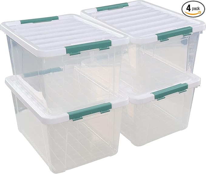 36 Quart Large Storage Box, Clear Plastic Latch Box, 4-Pack