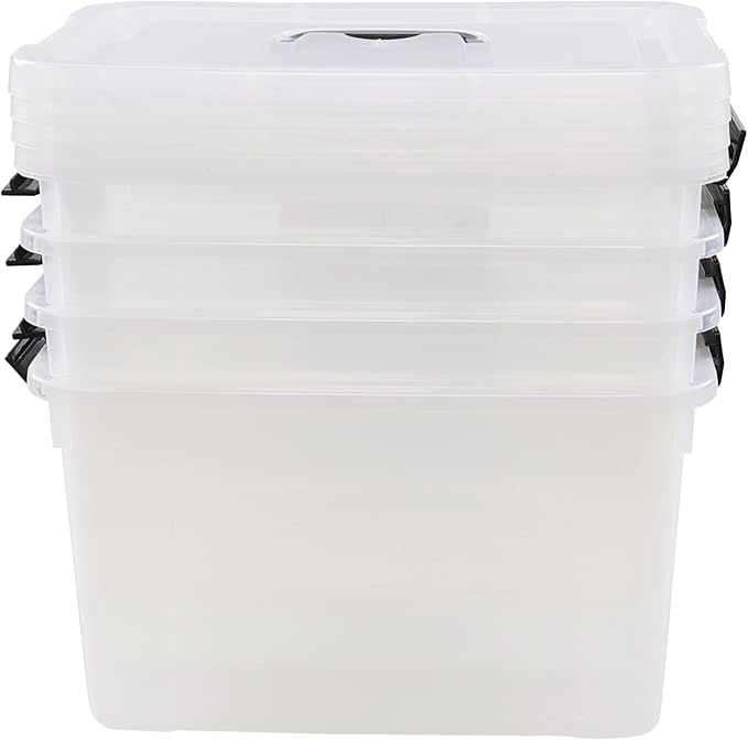 5 Liter Clear Storage Box, 4-Pack Plastic Latching Box with Lid