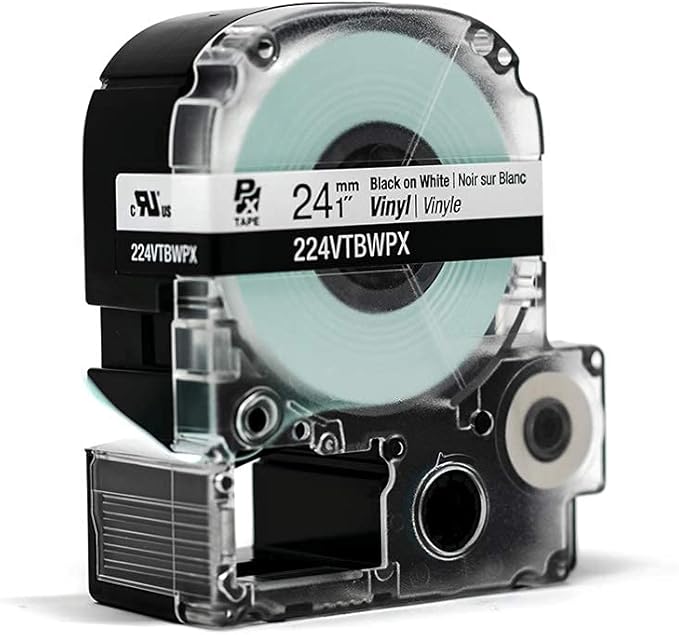 LABELWORKS 224VTBWPX Tape Cartridge - Black on White Flexible and Durable Vinyl Industrial Label Maker Tape - 1" (24MM) Wide, 22.9 ft