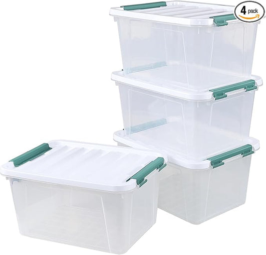 20 Quart Clear Storage Box with Lid, 4 Pack Plastic Latching Container Bin