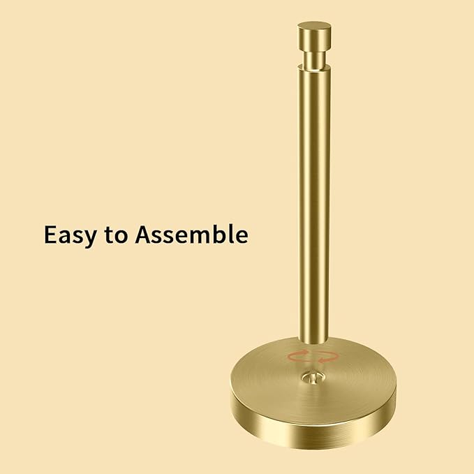Paper Towel Holder Countertop, Paper Towel Holder with Weighted Base Non Slip, Standing Paper Towel Roll Holder for Kitchen Bathroom, Easy One-Handed Operation, Stainles Steel (Gold)