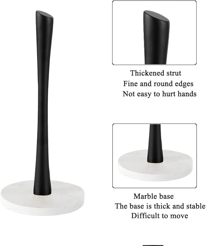 GWGTHZ Black Paper Towel Holder Countertop, Marble Paper Towel Holder Used for Kitchen&Bathroom, Paper Towel Holder Made of Stainless Steel for Easy One-Handed Operation|Black