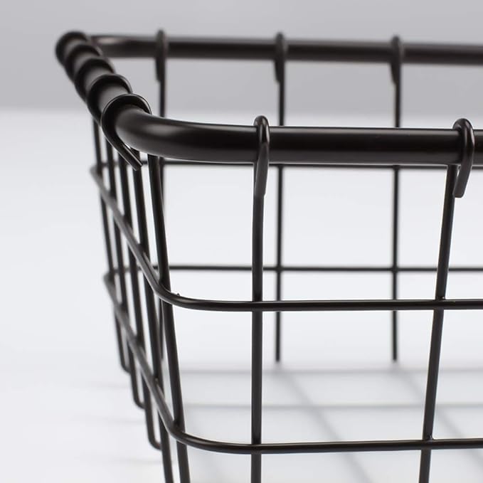 TimberAura 4 Pack Large Wire Baskets, 15" x 9" Metal Wire Basket for Pantry Organizers, Kitchen, Bathroom, Office, Stackable Storage Baskets, Bronze