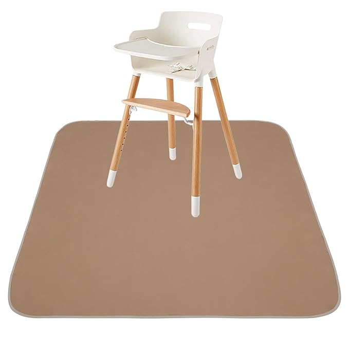 Baby Splat Mat for Under High Chair/Arts/Crafts, Triluby 51" Waterproof Non Slip Food Splash Mat for Eating Mess, Washable Weaning Mat Reusable Spill Floor Protector (Brown)