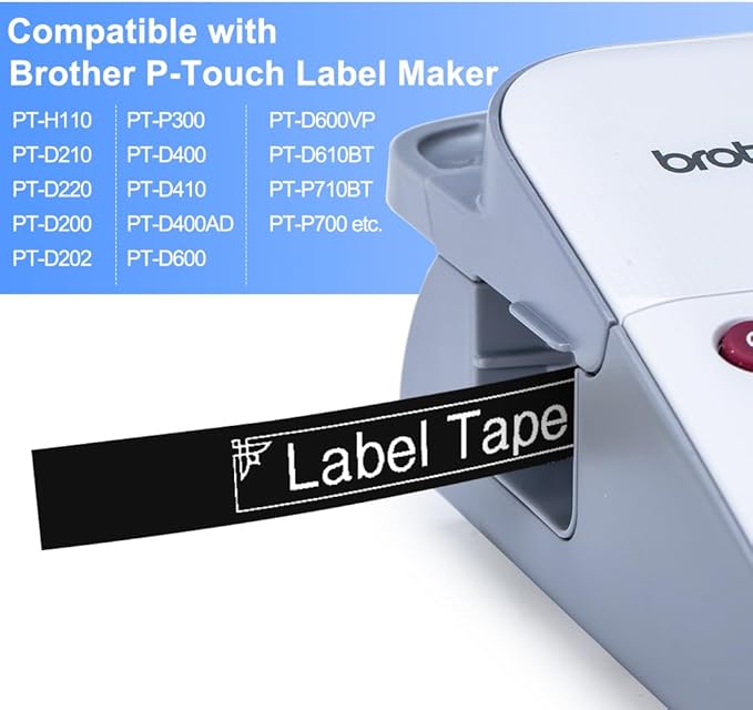 TZe-335 TZe335 Label Maker Tape White on Black Replacement for Brother P Touch TZe TZ Tape 12mm 0.47 Laminated Black, Compatible with Brother PT-D220 PT-D210 PT-H110, 4-Pack