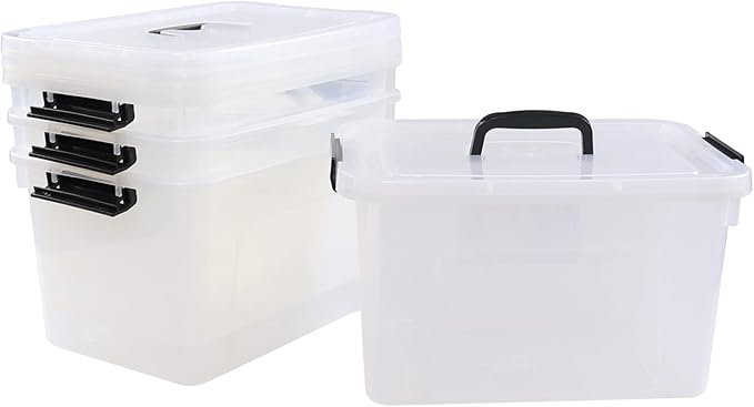 Vababa 10.5 Quart Clear Latch Storage Box with Handle, 4-Pack Plastic Storage Bin withLid