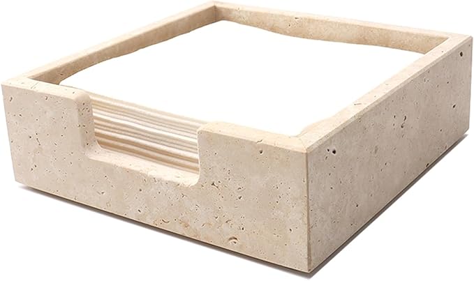 Shonmogar Cocktail Napkin Holder,Travertine Stone Napkin Holders Fit for 5”x5” Cocktail-Sized Napkins,Stone Napkin Holder for Table Kitchen Counter Dining Room Party Bar Decor,Beige