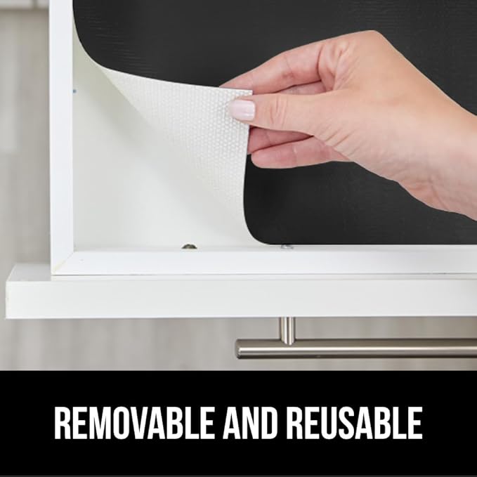 GORILLA GRIP DripGuard Shelf Liner, Non Adhesive Drawer and Kitchen Cabinet Protector, 24x240 Inch, Slip Resistant BPA Free Smooth Surface Plastic Liners for Cabinets, Bathrooms, Closets, Black