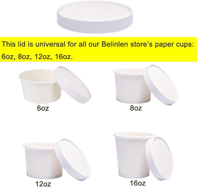 Belinlen 100 Count Paper Lids for Belinlen 5oz/6oz/8oz/12oz/16oz Paper Ice Cream Cups, Hot/Cold Soup Cups‘s Lids