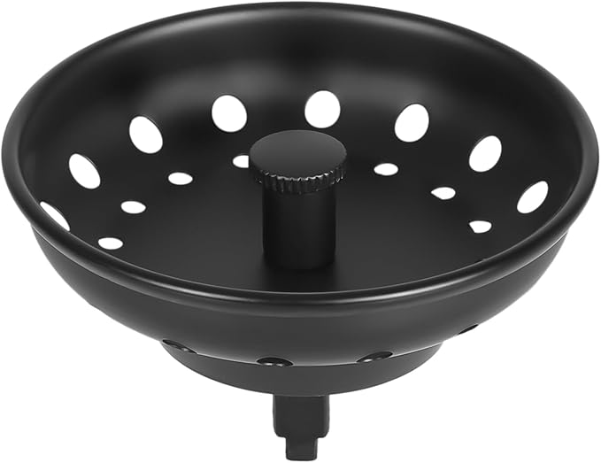 3-1/2 Inch Matte Black Kitchen Sink Drain Kit - Complete Black Kitchen Drain Assembly - Black Stainless Steel Strainer Basket Included - Fits 3.5" Standard Kitchen Sink