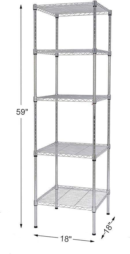 Finnhomy Heavy Duty 5 Tier Wire Shelving Unit, 18x18x59-inches 5 Shelves Storage Rack, Metal Shelving with Thicken Steel Tube, NSF Certified, Chrome