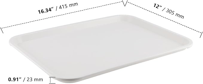 ZOENHOU 6 Pack 16 x 12 Inch Plastic Fast Food Tray, Rectangular Plastic Cafeteria Trays Food Serving Trays, Large Lunch Tray for Serving Home Restaurant Dinning Room Organization, White