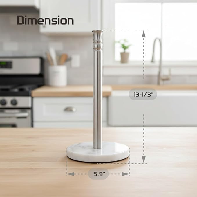 Siwil Paper Towel Holder Stand, One-Handed Ripping Paper Towel Roll Holder Countertop, Heavy Marble Base, NOT Tip Over - (Marble, Brushed Nickel)