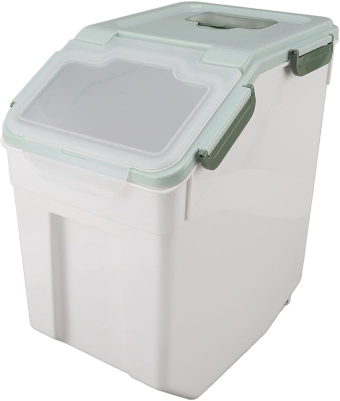 TOPINCN Rice Container, Airtight Flour Container Food Storage Container Thickened Rice Storage Bin Dry Food Dispenser with Easy Open Lid for Kitchen Grain Flour Snacks (Mint Green) (25kg