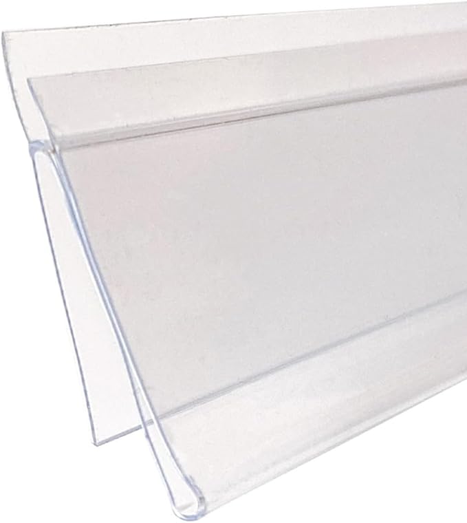 Shelf Label Strips, 50 Pack Snap-in Angled 1.25”H Shelf Label Holder Strips for Metal Wood or Plastic Gondola Shelf with Price Tag Channel, Clear Plastic PVC Sign Holder Strip for 36” Long Shelf