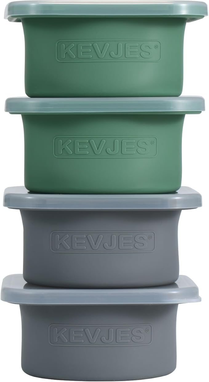 KEVJES PLUS-1000ml Pizza Dough Proofing Box for DIY Artisan Pizza, Food Grade Silicone Stackable Containers with Lids. Freezer, Fridge, Dishwasher Safe (2Green Plus+2Space Grey Plus)