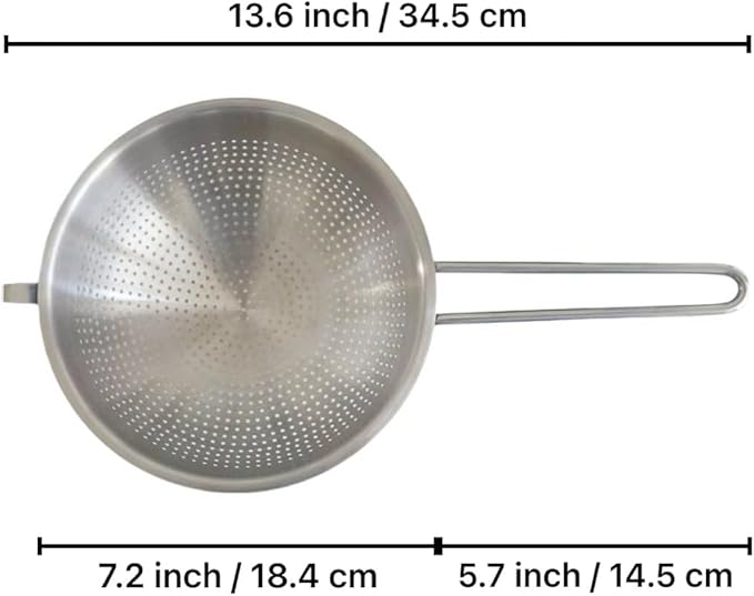 HiSteng 7-Inch Stainless Steel Strainer Colander with Handle, 1.5 Qt, Small, Ideal for Draining, Straining or Rinsing, Rivet-free Design, Easy to Clean