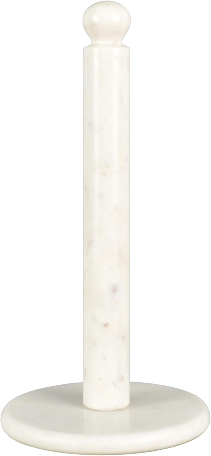 happimess PRH2001A Margot Vintage Classic Marble with Non Slip Weighted Base Paper Towel Holder, for Bathroom Kitchen Countertop, Standard or Jumbo-Sized Roll Paper, White