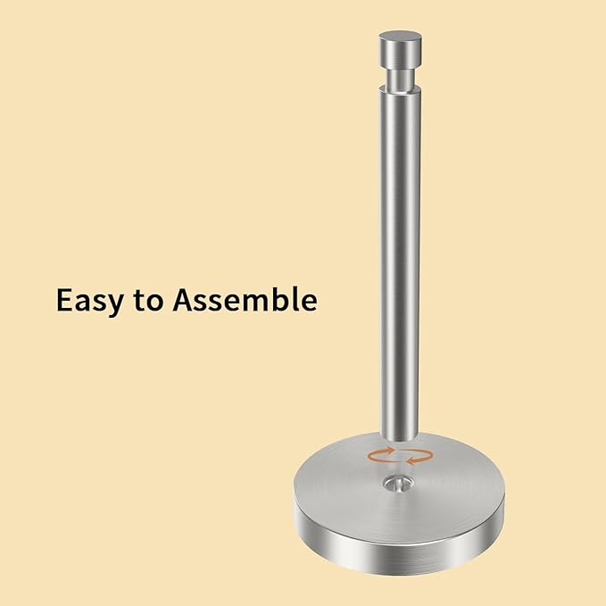 Paper Towel Holder Countertop, Black Paper Towel Holder with Weighted Base Non Slip, Standing Paper Towel Roll Holder for Kitchen Bathroom, Easy One-Handed Operation, Stainles Steel (Brushed Nickel)