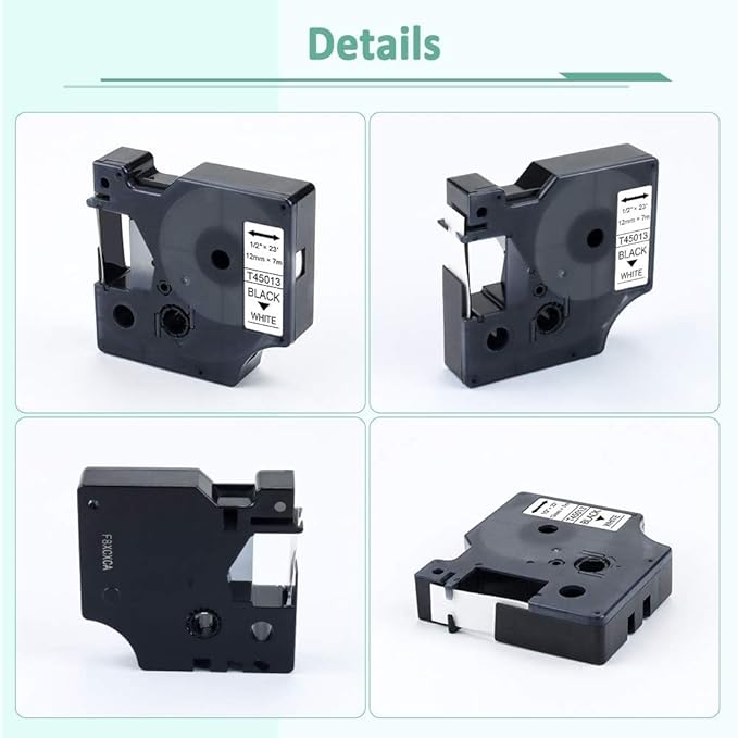 10-Pack Compatible for D1 Label Tape 45013 a45013 S0720530 12mm Black on White Label Tape Refills for Labelmanager 160 280 210D 360D 420P 500TS PnP 450D Label Maker, 1/2 Inch x 23 Feet