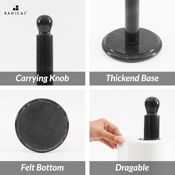 RADICALn Marble Paper Towel Holder Countertop 12.5" Inch Black Handmade Stand for Kitchen Counter Organizer, Bounty Paper Holder for Home & Bathroom