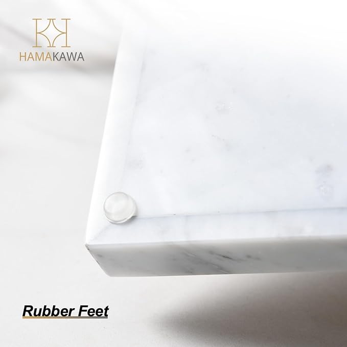 HAMAKAWA Large Bathroom Vanity Tray, Real Natural Marble Sink Tray 12 inch, Carrara White Stone Toilet Tank Trays, Modern Dresser Trays, Countertop Organizer for Kitchen Counter, Soap Dispenser