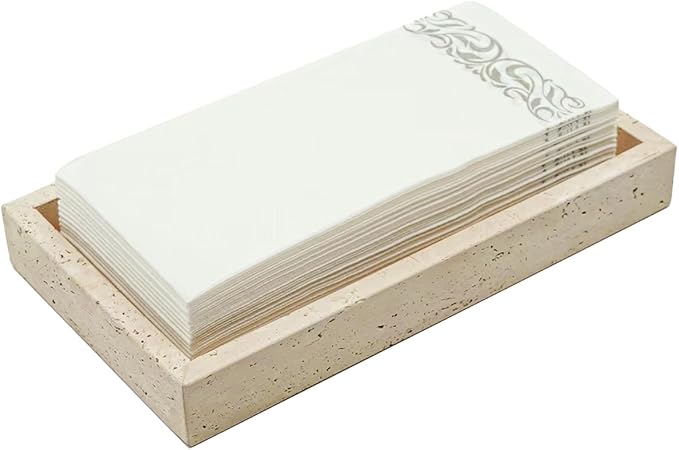 Shonmogar Natural Travertine Guest Towel Holder, Stone Napkin Holder for Bathroom,Gorgeous Bathroom Napkin Holder Tray, Stylish Guest Towel Holder Tray for Bathroom Toilet Dining Table, Beige