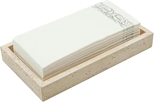 Shonmogar Natural Travertine Guest Towel Holder, Stone Napkin Holder for Bathroom,Gorgeous Bathroom Napkin Holder Tray, Stylish Guest Towel Holder Tray for Bathroom Toilet Dining Table, Beige