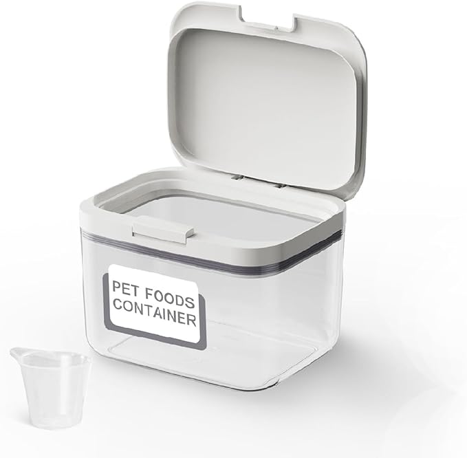 LivLab Mker Pet Food Storage Container 5 lbs Airtight Dog/Cat Food Container with Measuring Cup, BPA Free, Rice & Flour Storage Container for Dog Treats and Cat Food (3 lbs), White