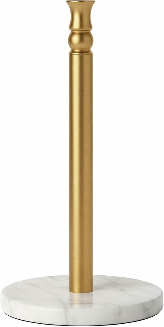 Siwil Paper Towel Holder Stand, One-Handed Ripping Paper Towel Roll Holder Countertop, Heavy Marble Base, NOT Tip Over - (Marble Base, Gold)