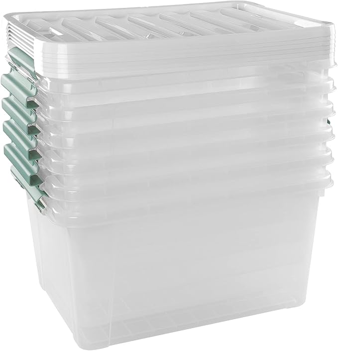 6-pack 36 Quarts Storage Boxes, Plastic Clear Latching Box Bins with Lids