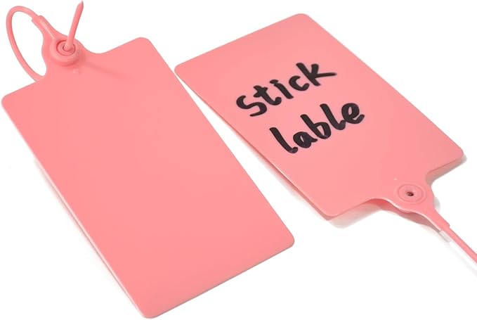 100 Plastic Tags: Big Waterproof Writable Label Ties with One Marker Pen (Pink)