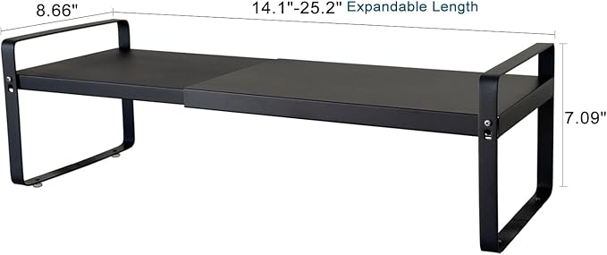 BAUCCA Set of 2 Black Kitchen Countertop Shelves, Expandable Cabinet Shelf Organizers, Stackable Metal Pantry Storage Shelves for Spice Rack, Cupboard