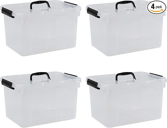 10 Liter Plastic Storage Box, 4-pack Clear Latch Storage Bins with Lids