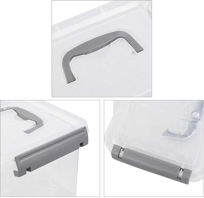 Vababa 6-Pack 3 L Clear Plastic Latch Storage Boxes with Gray Lids