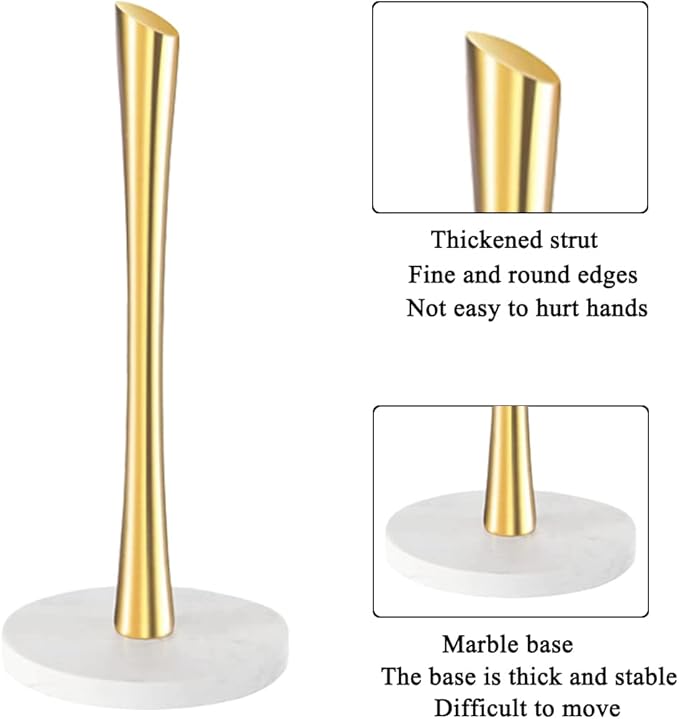 GWGTHZ Gold Paper Towel Holder Countertop, Marble Paper Towel Holder Used for Kitchen&Bathroom, Paper Towel Holder Made of Stainless Steel for Easy One-Handed Operation Gold