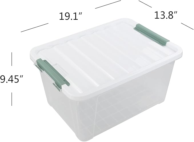 Plastic Latch Storage Box, 35 Quart, Pack of 6, Large Clear Plastic Bins