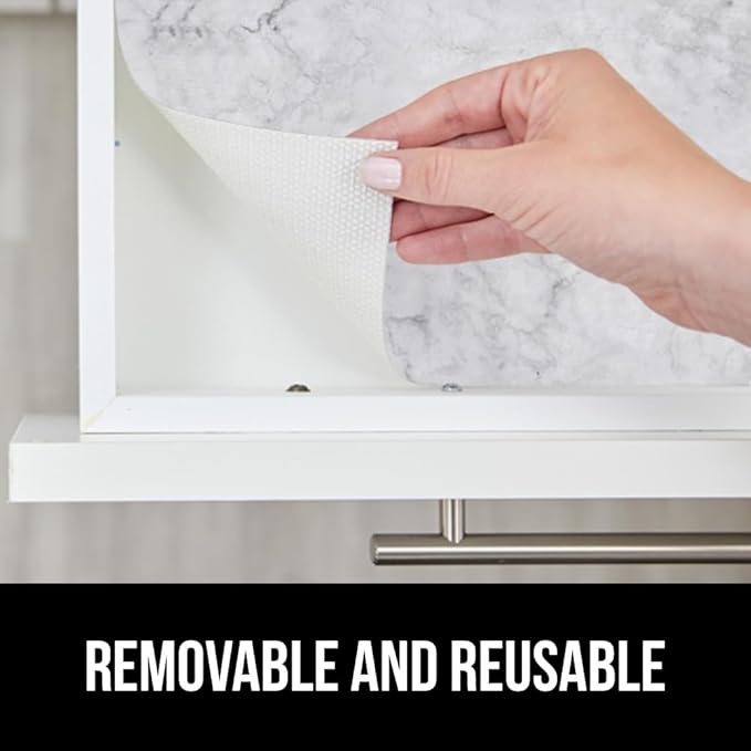 GORILLA GRIP DripGuard Shelf Liner, Non Adhesive Drawer and Kitchen Cabinet Protector, Slip Resistant BPA Free Smooth Surface Plastic Liners for Cabinets, Bathrooms, Closets, 17.5x120 Inch, Marble