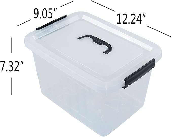 10 L Plastic Clear Storage Box, Plastic Latching Box with Lid, 6-PACK