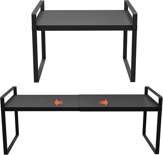 (2-Pack) 11" Cabinet Shelf Organizer Set, 14"~25" Expandable Shelves for Kitchen Cabinets & Cupboards, Perfect for Dishes, or Small Appliance Storage