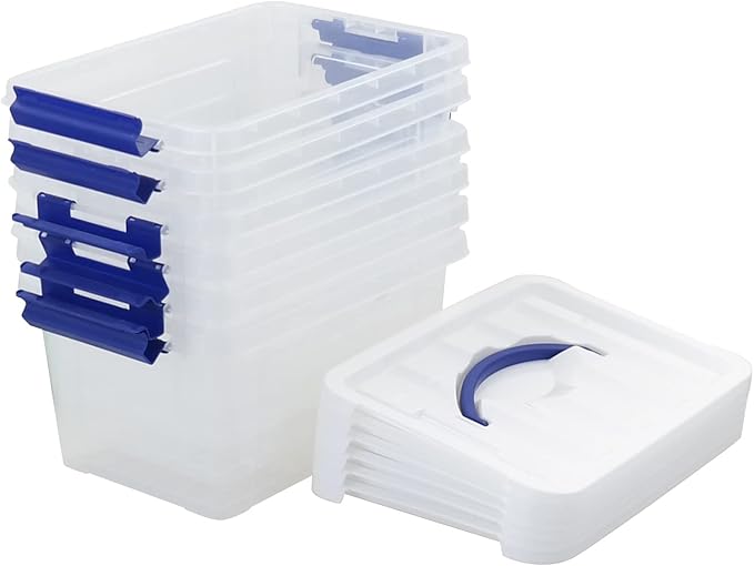 7 Quart Plastic Storage Boxes, 6 Pack Clear Storage Bins with Lids