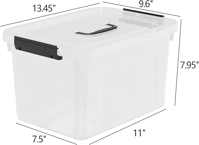 4 Packs 10 QT Plastic Storage Bins with Lids, Stackable Storage Containers for Organizing, Clear Storage Box for Garage, Closet, Kitchen