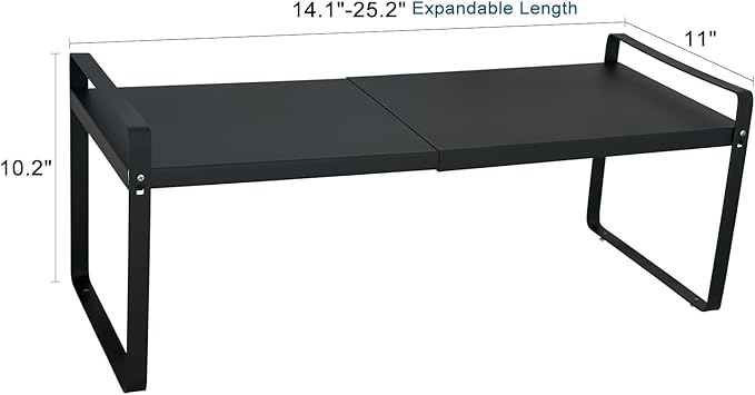 BAUCCA Set of 2 Expandable Cabinet Shelf Organizer, Black Kitchen Countertop Shelves, Stackable Metal Pantry Storage Organizer for Cupboard, Spice Rack