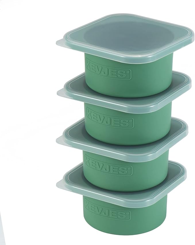 KEVJES Stackable Silicone Artisan Pizza Dough Proofing Proving Trays with Air-tight Lids-4pack-500ml Volume for 250g Dough Ball (Green)