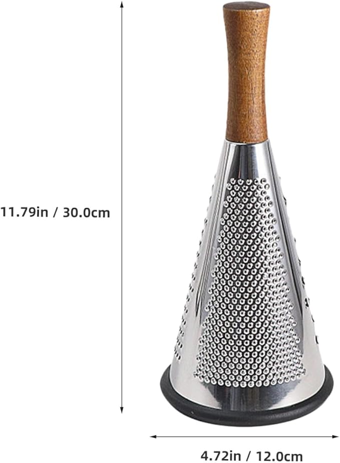OFFSCH Stainless Steel Cone Cheese Grater with Wooden Handle - 3-Sided Vegetable Shredder for Grating Cheese Fruits and Vegetables - Kitchen Tool for Home Cooking and Food Preparation