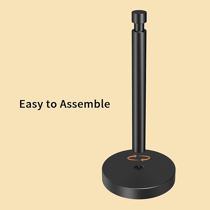 Paper Towel Holder Countertop, Black Paper Towel Holder with Weighted Base Non Slip, Standing Paper Towel Roll Holder for Kitchen Bathroom, Easy One-Handed Operation, Stainles Steel (Matte Black)