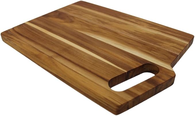 EcoDecors 14"x10" Teak Cutting Board with Juice Groove & Handle, FSC Certified Edge Grain Wood, Chopping, Carving & Serving Board for Kitchen